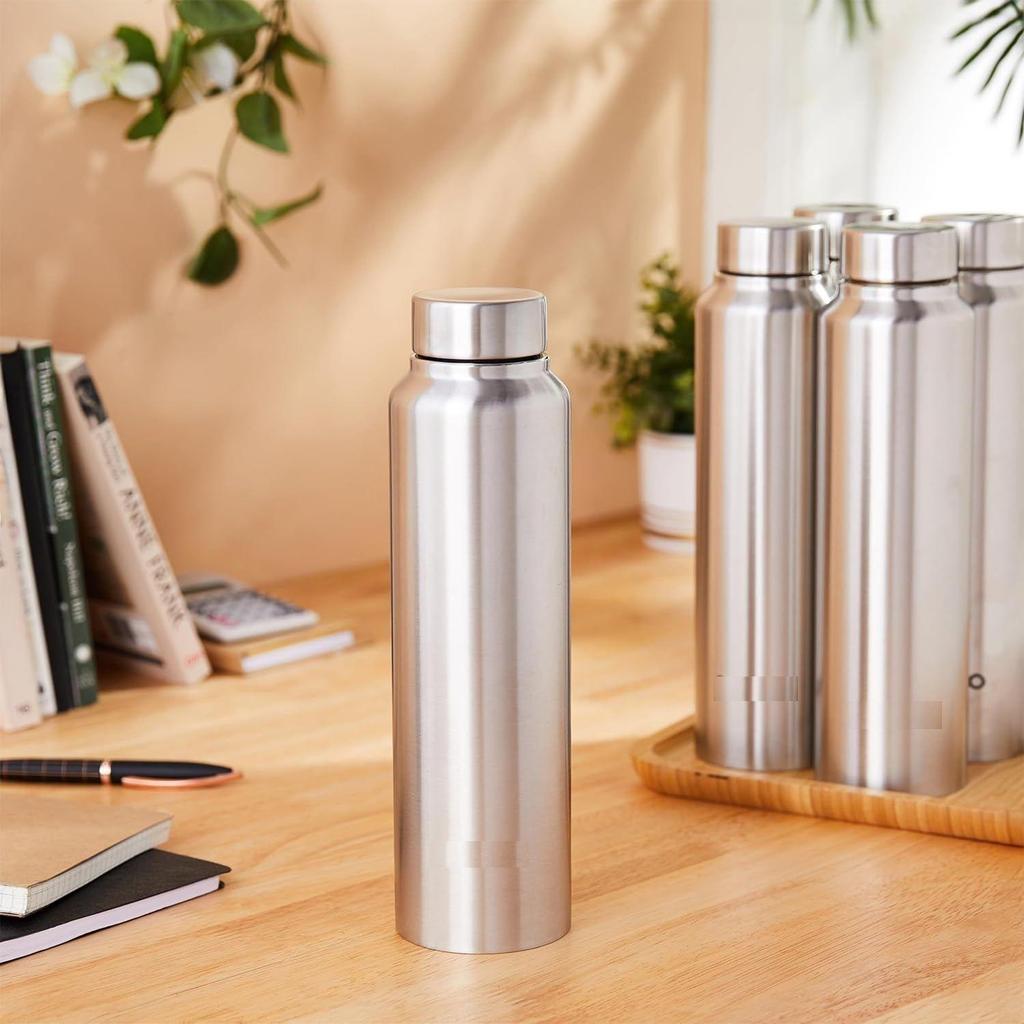 Stainless Steel Water Bottles Set of 6, 1L Each | Rust-Resistant, Shatter-Proof, Spill-Proof | Food Grade Steel | for Office, Home, Travel |(Silver)
