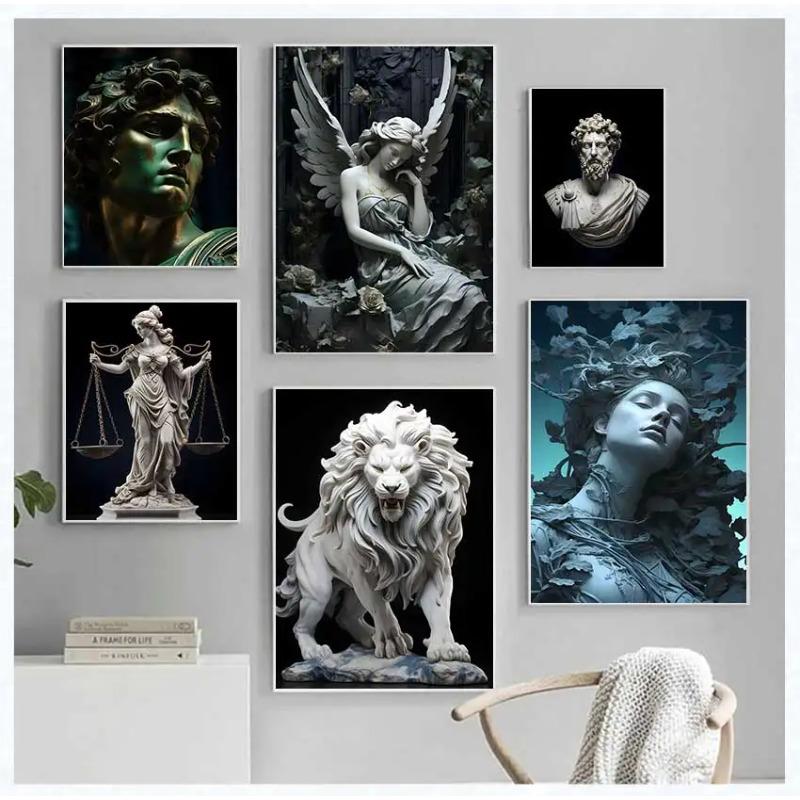 David Sculpture Lion Marcus Aurelius Sculpture Lady Justice Posters Canvas Painting Print Wall Art Aesthetic Home Decor Cuadros