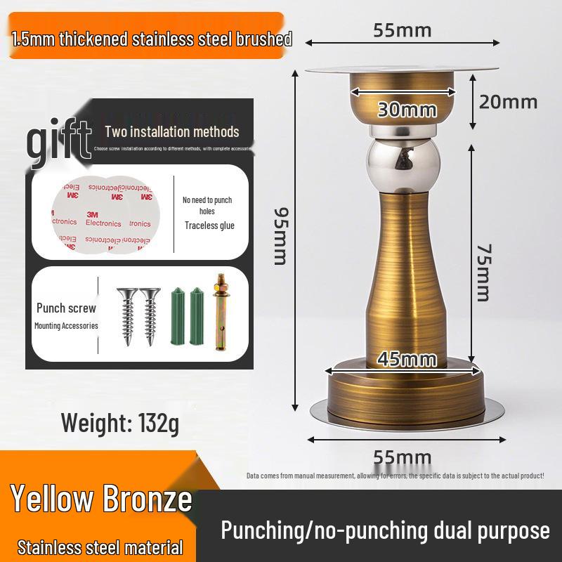 Stainless Steel Magnetic Door Stopper | No-Punch, Anti-Collision, Floor Mount, 1.0-1.5 Thickness