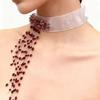 Gotischer Y2k Subkultur Blutstropfen Imitation Kristall Quaste Weißes Seidengaze Choker Halskette für Damen Hallowmas Party Schmuck