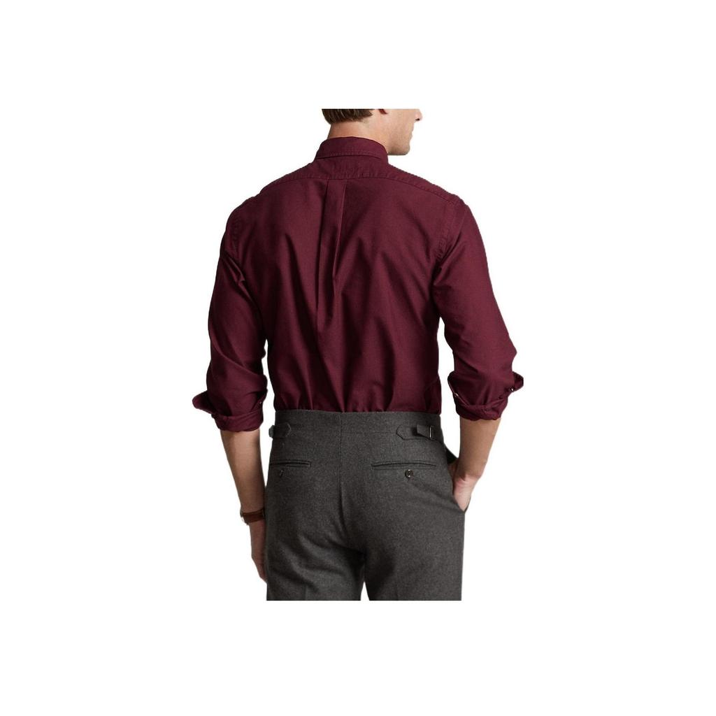 Polo Ralph Lauren SS22 Einfarbig Kleines Pony Bestickt Locker Langarmhemd Herren Hemden Burgunder MNPOWOV16822491-600