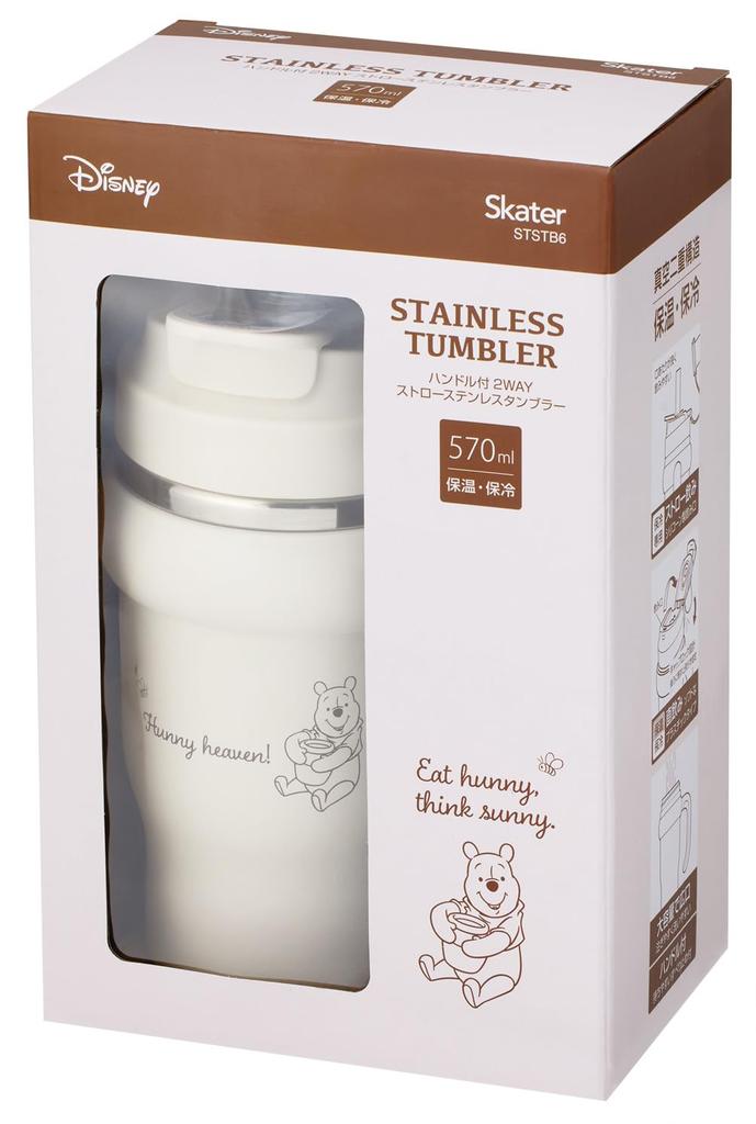 Skater Straw with Direct Disney Winnie the Simple Tumbler, 570ml, Insulated, Cold/Hot, Handle, 2-Way, Drinking, Pooh, Logo, STSTB6-A
