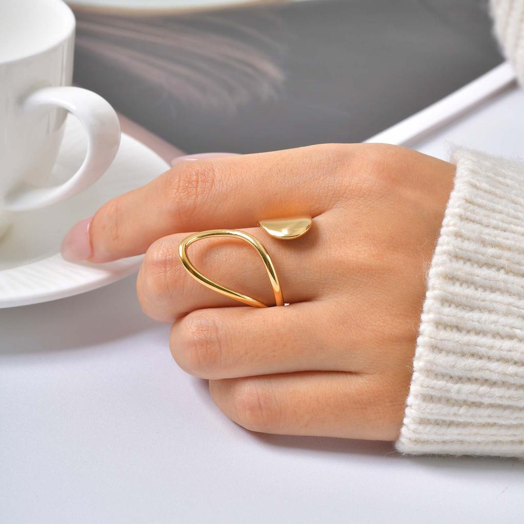 Asymmetrische geometrische Hohlringe aus Edelstahl für Damen, Schicke mehrschichtige Ringe mit unregelmäßiger Öffnung, Modeschmuck Geschenke