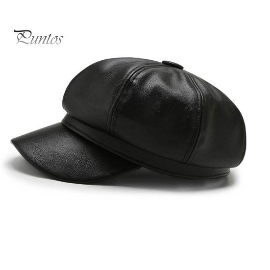 Women Beret Hat Spring Summer Retro Solid Color Faux Leather Short Brim Decorative Sun Protection Anti-UV Breathable Lady Painter Unisex Octagonal Cap