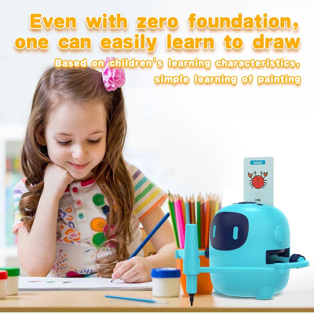 Smart Blue Children's Drawing Robot: Educational Enlightenment Toy with Pen Holder & Card Slot