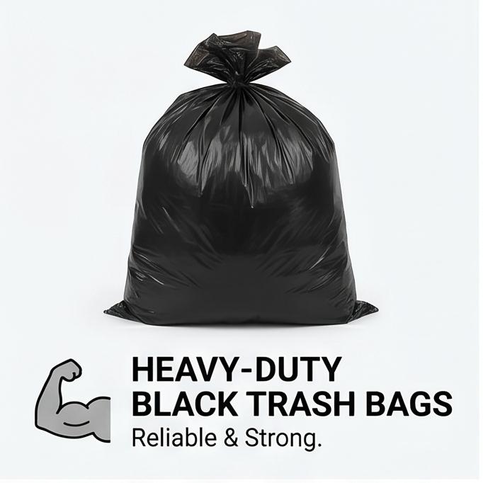 Black Vest-Style Trash Bags, 50pcs, Multi-Thickness Disposable Bags for Household Kitchen