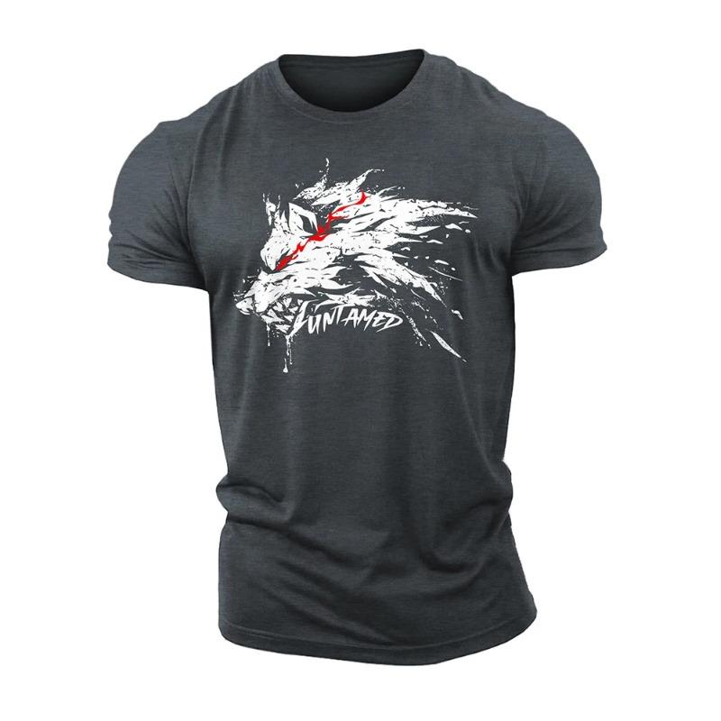 Summer 3D Printing Untamed Wolf Red Eyes Drip Gym Cotton Casual Men Short Sleeves Man Tough Guy T-Shirt