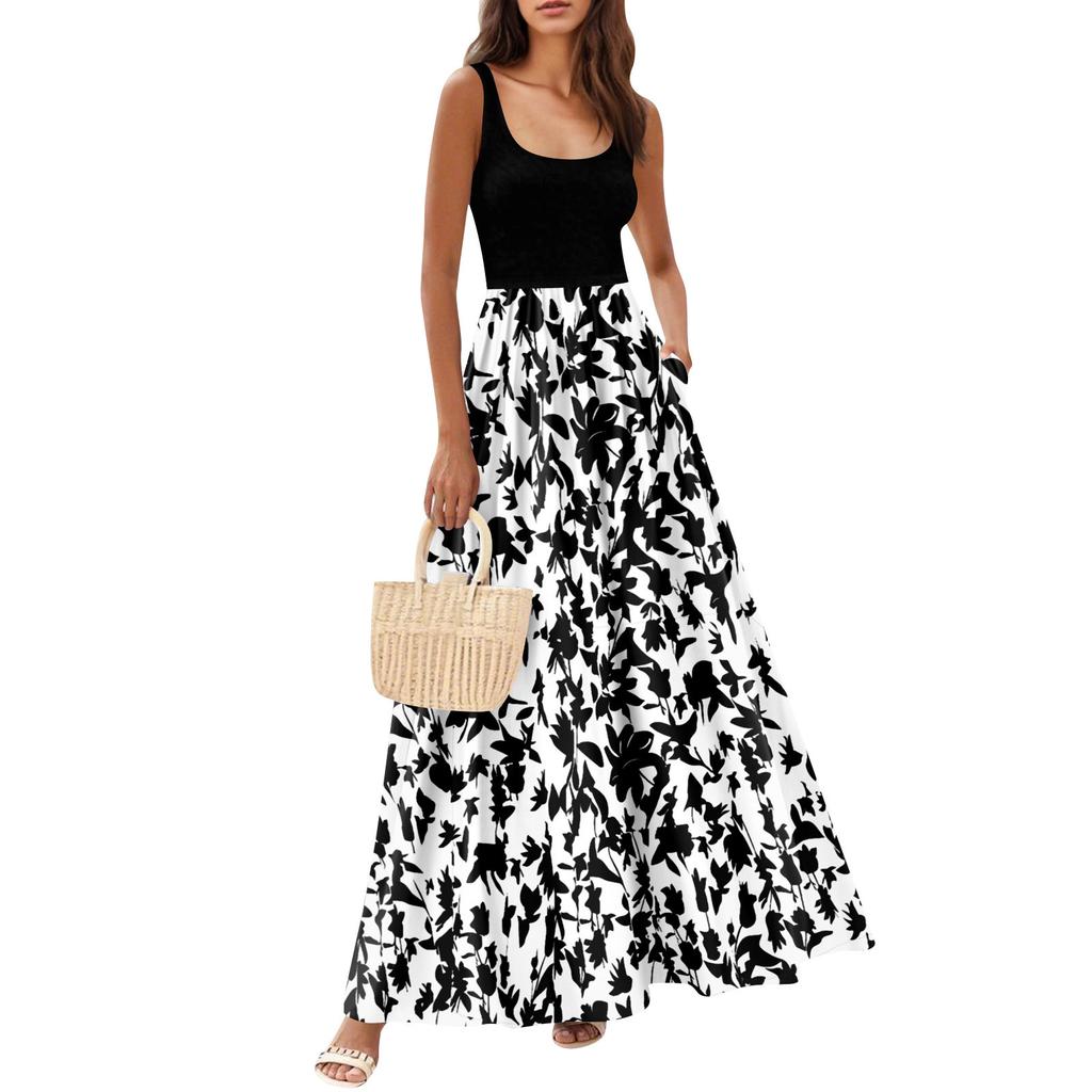 Flytende kjoler for damer Sommerkjoler for kvinner Uformelle lange kjoler Søte blomsterkjoler