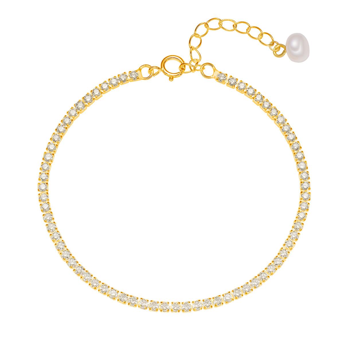 

Серебряный браслет S925, модный женский браслет с одним рядом бриллиантов, женский круглый циркон, натуральный жемчуг, ювелирные изделия, мода золотой