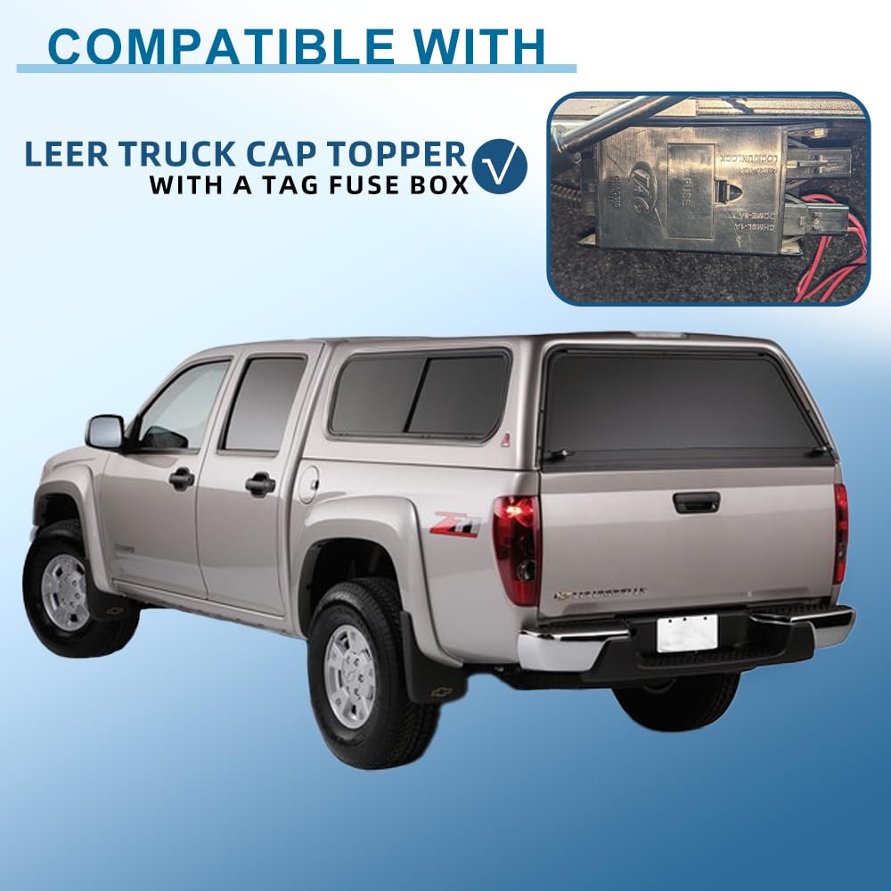 6 pin Leer Truck Cap Wiring Harness with Fuse Box Tag for Leer Camper Shell Truck Topper Wiring, Power for 3rd Brake Light/Dome Light/Lock and