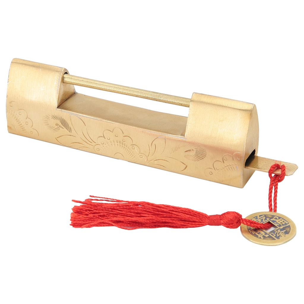 Brass Lock with Key 6.5cm Antique Chinese Style Carved Padlock for Jewelry Box Cabinet