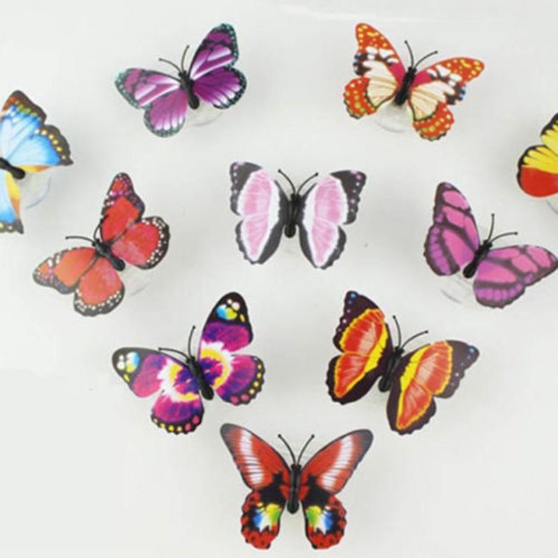 Random Color Plastic Toys LED Colorful Butterfly for Children Bedroom Night Light