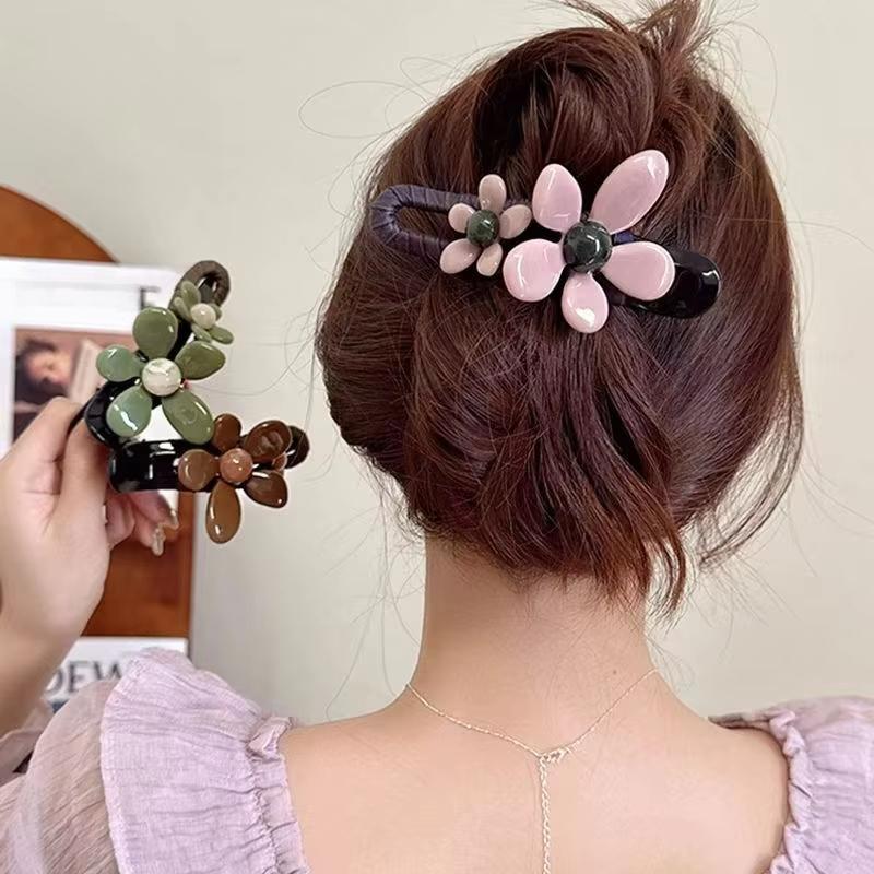 Double Flower Duckbill Clip Sweer Elegant Ponytail Clip for Women Girls Thin Thick Curly Hair Styling Hair Accessories Barrettes