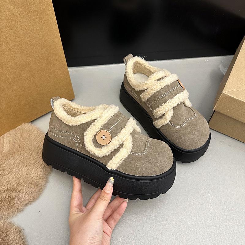 Cizme de zăpadă Birkenstock de catifea cu talpă groasă pentru femei 2025 toamnă și iarnă noi pantofi de bumbac tip pâine cu Velcro pantofi pufoși calzi pantofi pentru femei