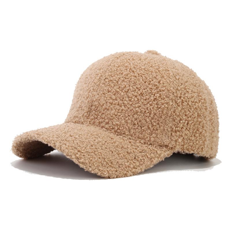 Autumn and Winter Solid Color Lamb Wool Baseball Cap Korean Style Simple Face Showing Small Warm Peaked Cap Outdoor Sports Sun Hat