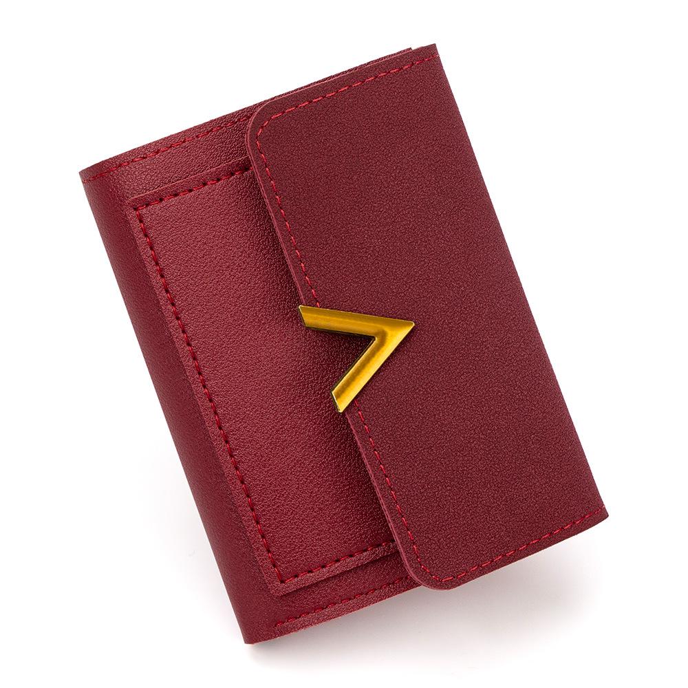 European & American Retro Women's V-Shaped Trifold Wallet with Card Holder, ID Window, Coin Purse, and Money Clip.