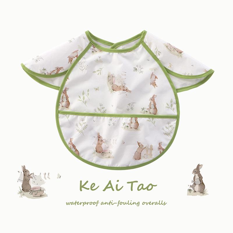 0-3 Year Waterproof Toddler Baby Bibs  Cute Cartoon Infant Baby Feeding Clothes Portable Outdoor Newborn Baby Short Sleeve Apron