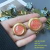 French Romantic Silver Needle Stud Earrings Electroplated Real Gold Stone Gemstone Enamel Glaze Ancient Stud Earrings