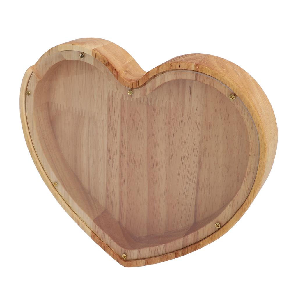 Heart Shaped Storage Box Transparent Acrylic Panel Wooden Display Case for Jewelry Coin Saving 20x18