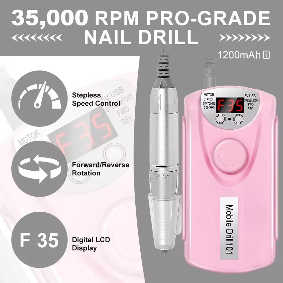 35000rpm Nail Drill Machine Professional Lathe Nail Milling Cutter Rechargeable Nail Art Electric Sander Motor Polisher
