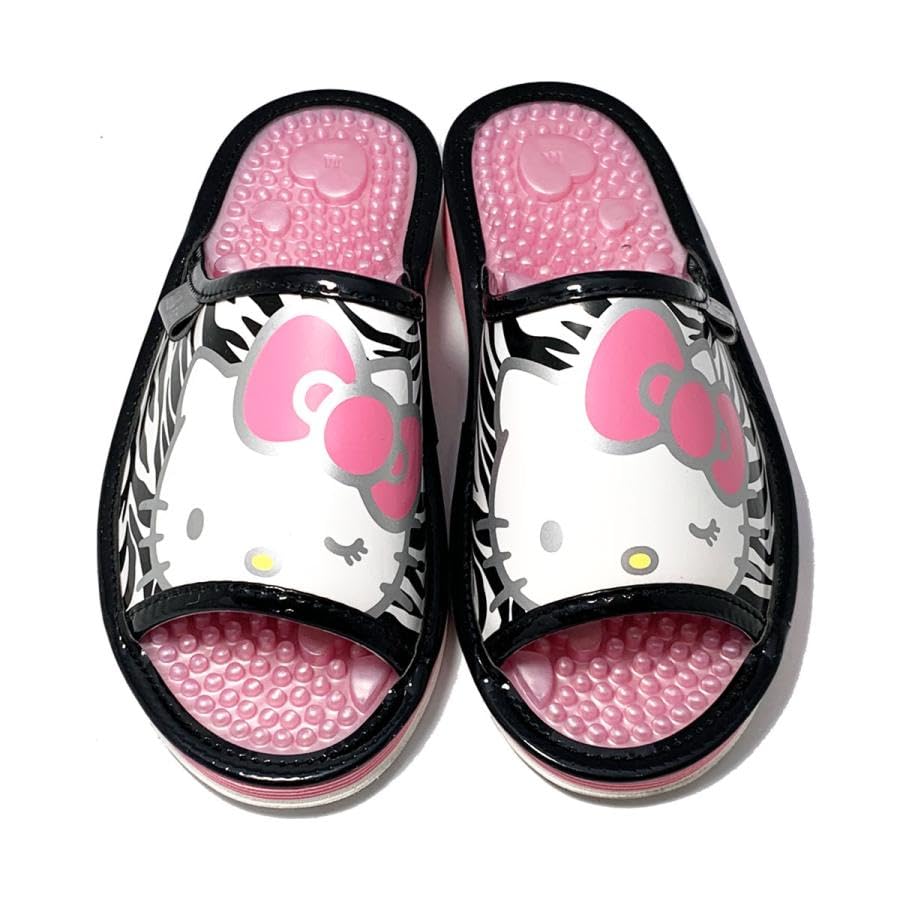 Sanrio Healthy Sanrio Animal Design SAHS004 Pink Hello LL Japanese-made Sandals, (Black Kitty, 25.0 Cm)
