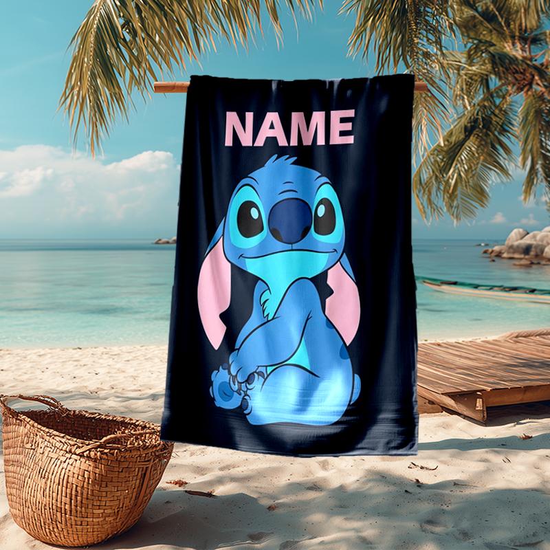 Custom Name Ultra-Soft Beach Towel with Stitch Theme,Ideal for Pool - Camping, Diving - Perfect Travel Essential, Vibrant Beach Towel.