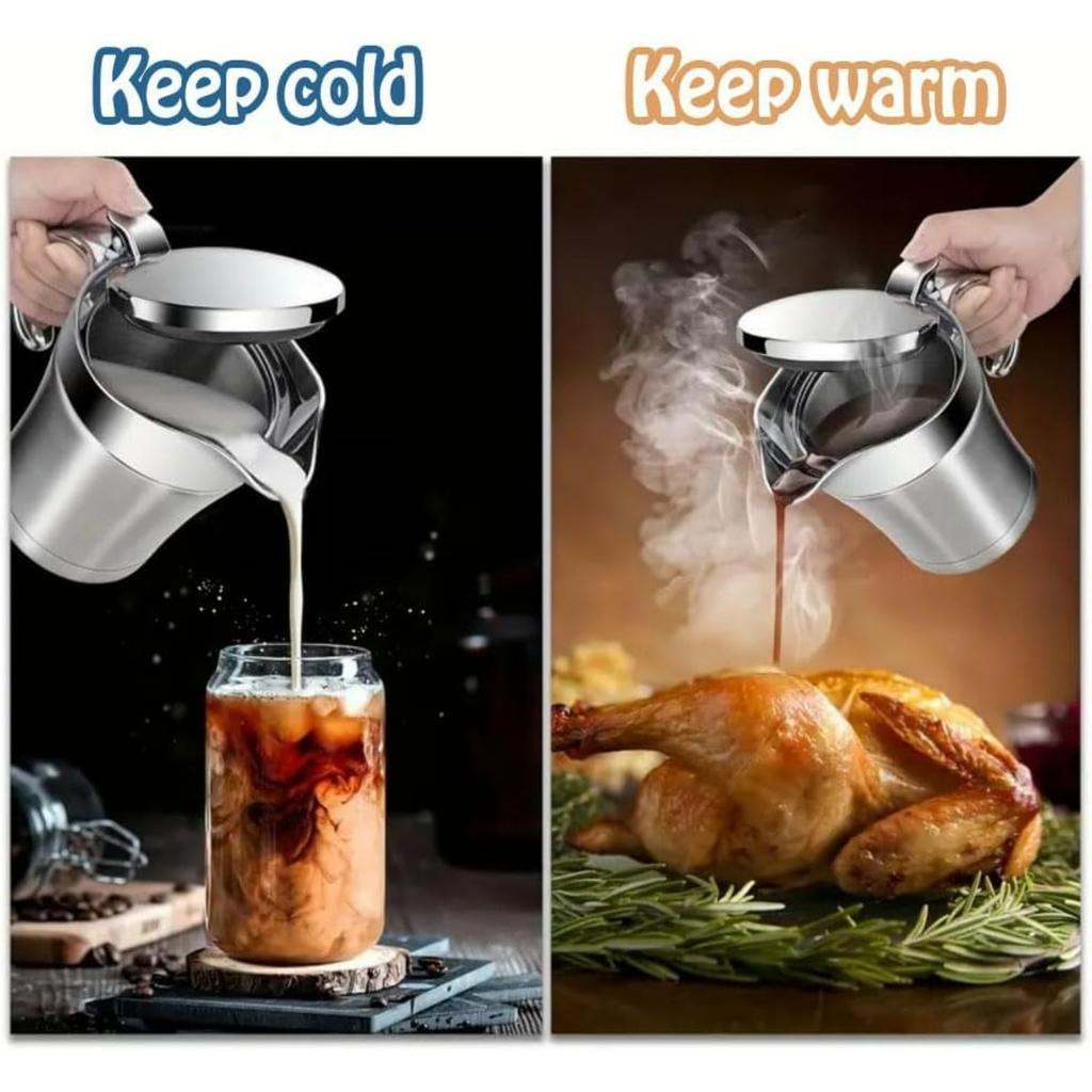 Double Insulated Gravy Boat – Stainless Steel Sauce Jug with Hinged Lid