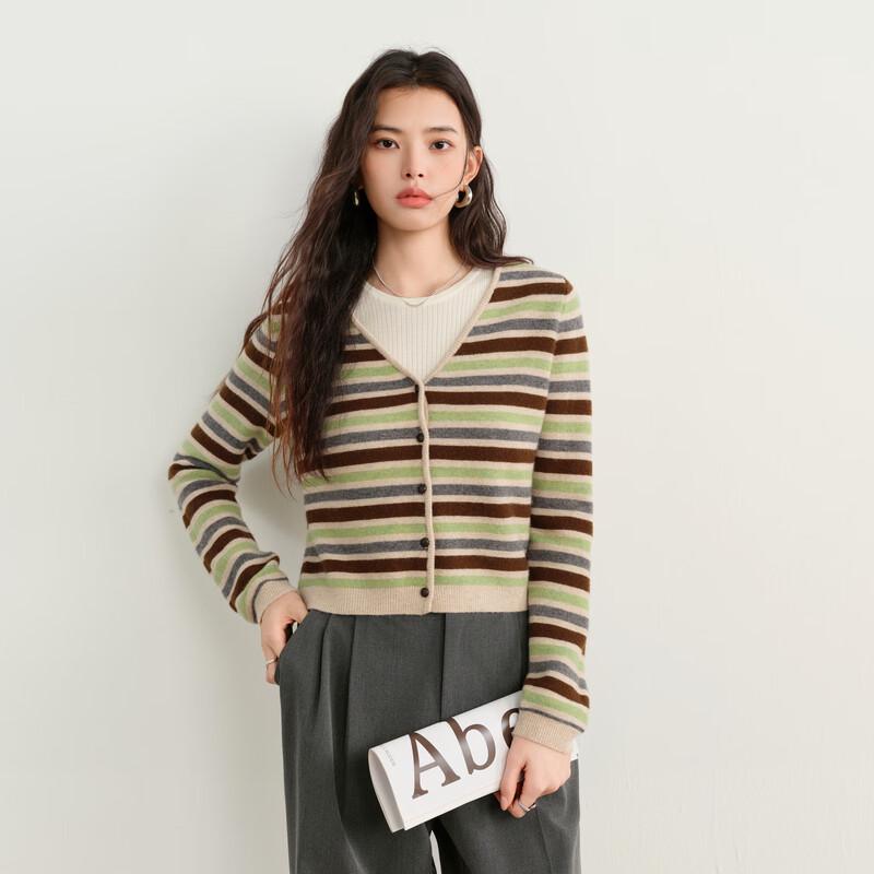 Elva' Island Women's V-Neck Striped Knit Cardigan