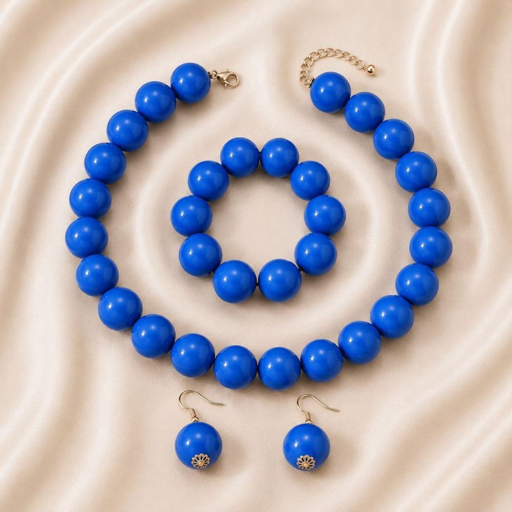 European and American Personality Exaggerated Design Round Bead Handmade Beaded Necklace Niche Retro Necklace Set Three-piece Set