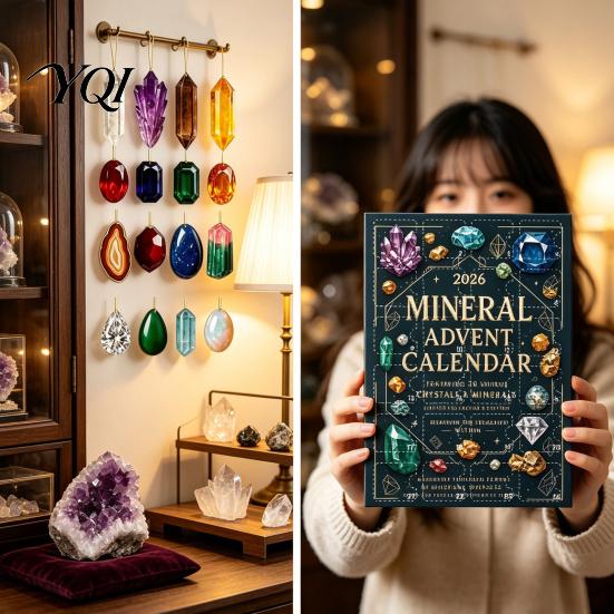 Crystal Stone Gift Set Gemstone Advent Calendar, 24-Day Mineral Christmas Countdown with 2D Natural Ore Acrylic Ornaments, Tree Hanging Decor,