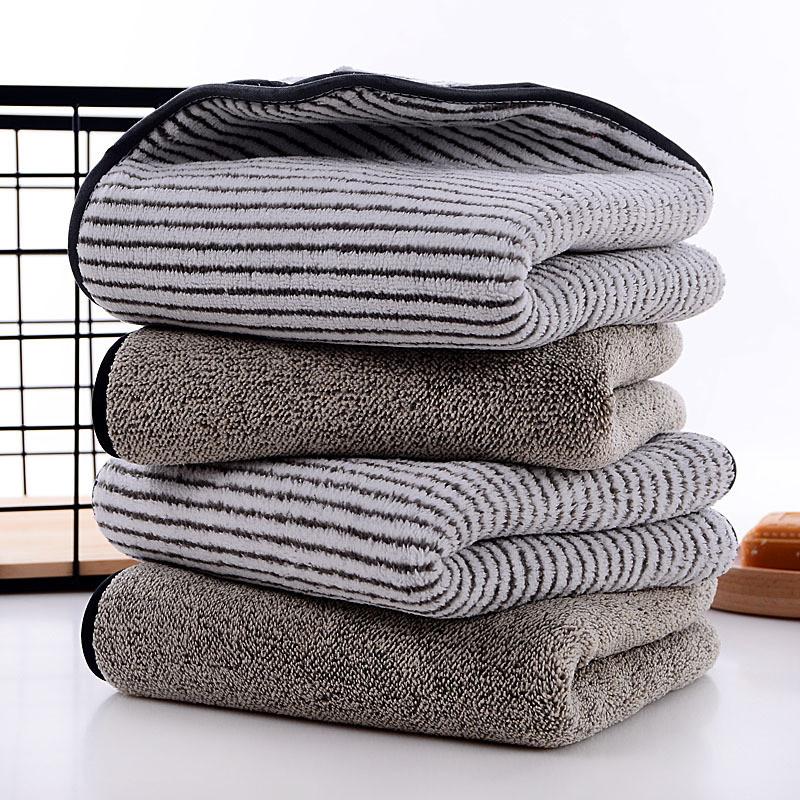 1Pc 35x75cm Bamboo Charcoal Fiber Coral Fleece Hanging Stripes Dry Hair Bathroom Adult Hand Towel