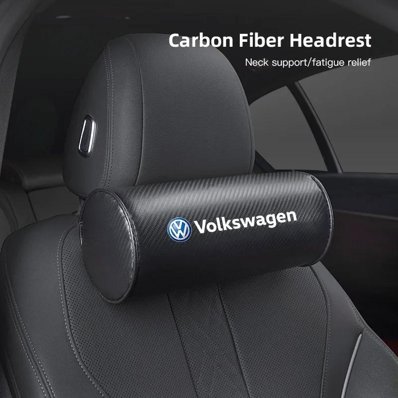 Car Seat Headrest Auto Carbon Fibre Neck Pillow For Volkswagen GTI Golf 6 7 8 Polo VW R-Line CC Passat Tiguan T-ROC Arteon  Taos