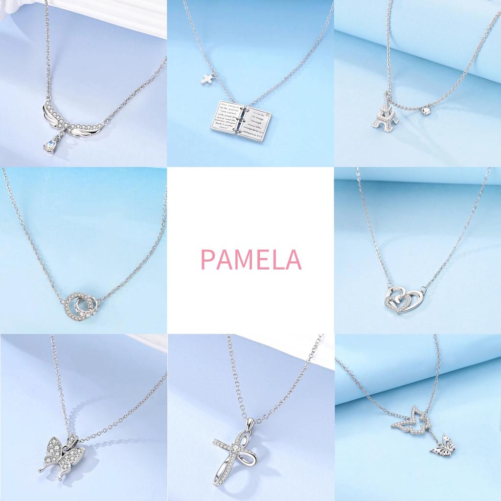 Angel's Wings Feather Necklace 925 Silver Original Blue Eyes Long Chain Link For Mom Women Wedding Party Jewelry Gift