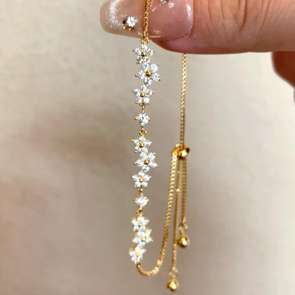 

Cherry Blossoms Zircon Bracelet Pulling Design Crystal Bracelet Floral Bracelet Jewelry Gift