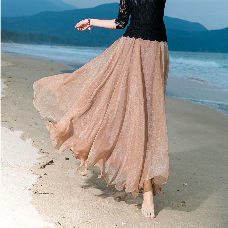 

Жіночі спідниці з високою талією, плісовані, з шифону, з завищеною талією, з плісированою спідницею для танців, довгими літніми пляжними спідницями XL