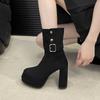 Fashion Niche Retro Block-heeled High-heeled Shoes for Women 2025 New Summer Versatile, Thin and Heightened Small Mid-leg Boots