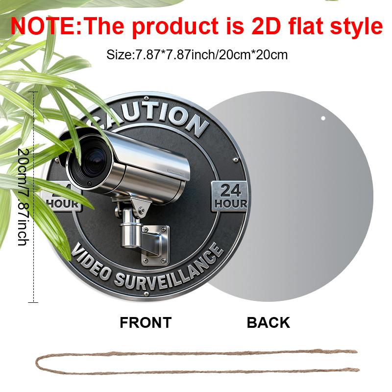 2D Flat Aluminium CAUTION Sign - Vintage Decorative Sign & Plaque with Security Camera Pattern - Ideal for Wall Decoration - No Electricity Needed