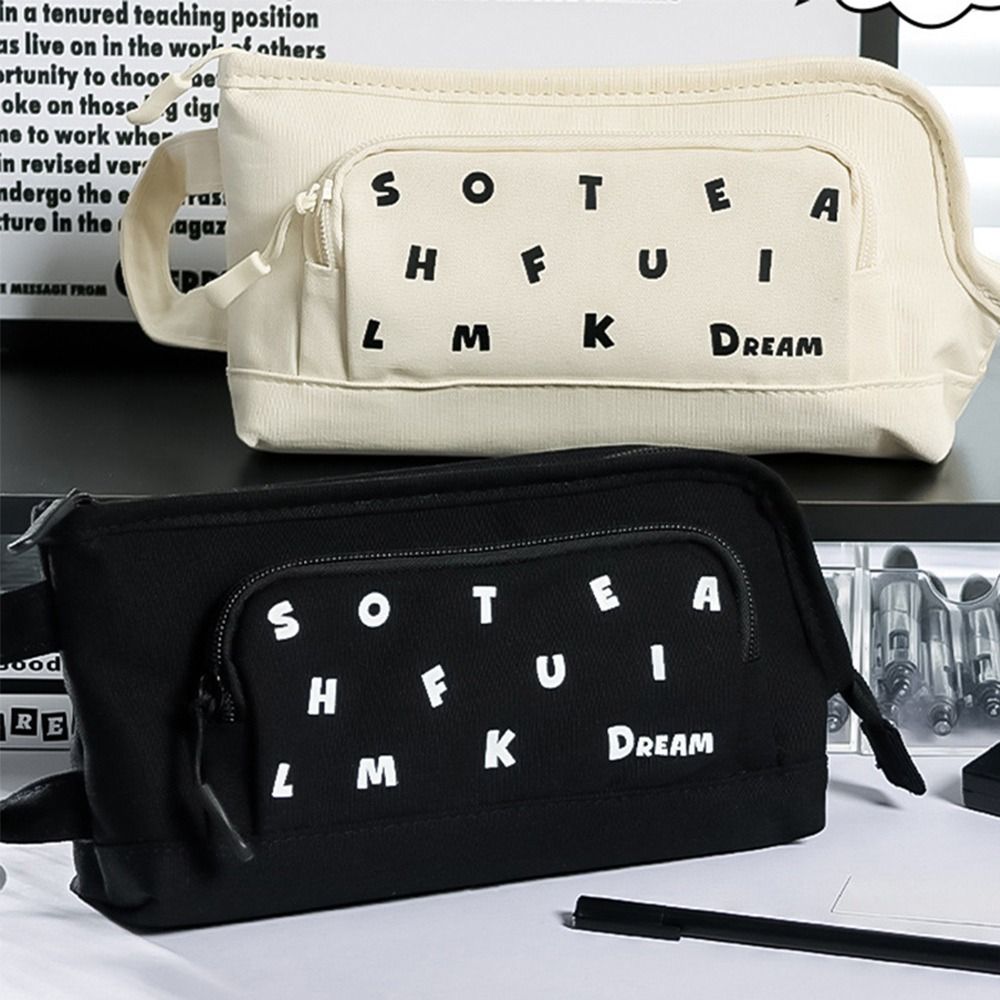 L-shape Large Opening Pen Bag Handheld Stationery Pouch Multi-functional Pencil Case  Students Gift