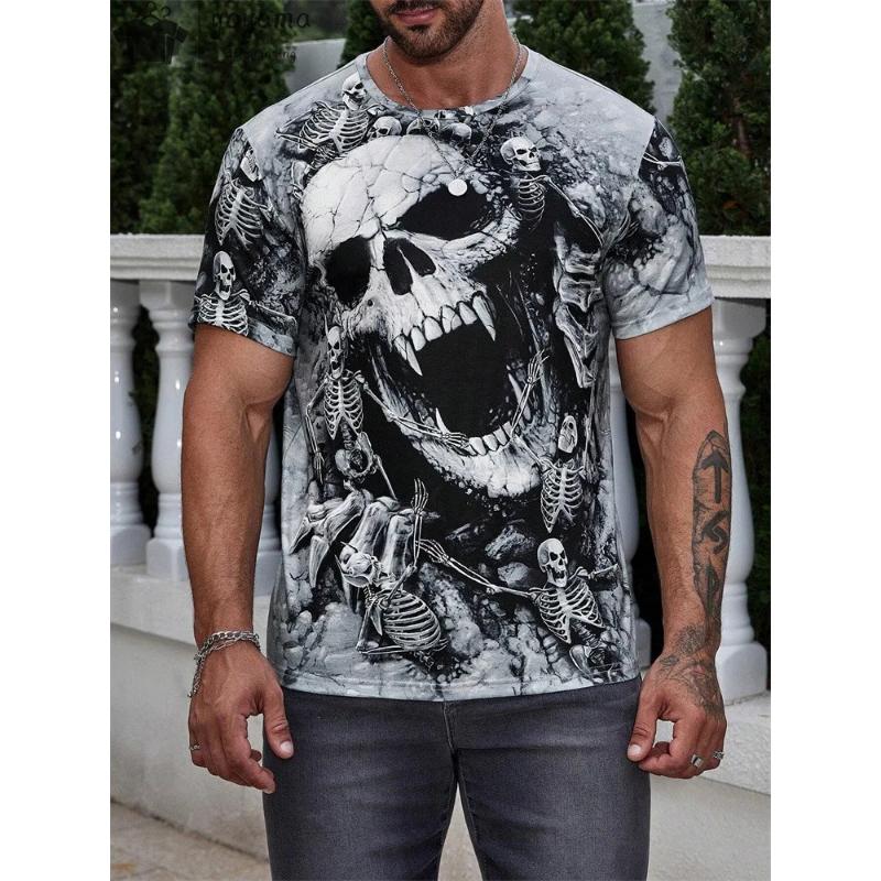 Camiseta Informal de Manga Corta con Cuello Redondo para Hombre, Estampado de Color 3D, Informal