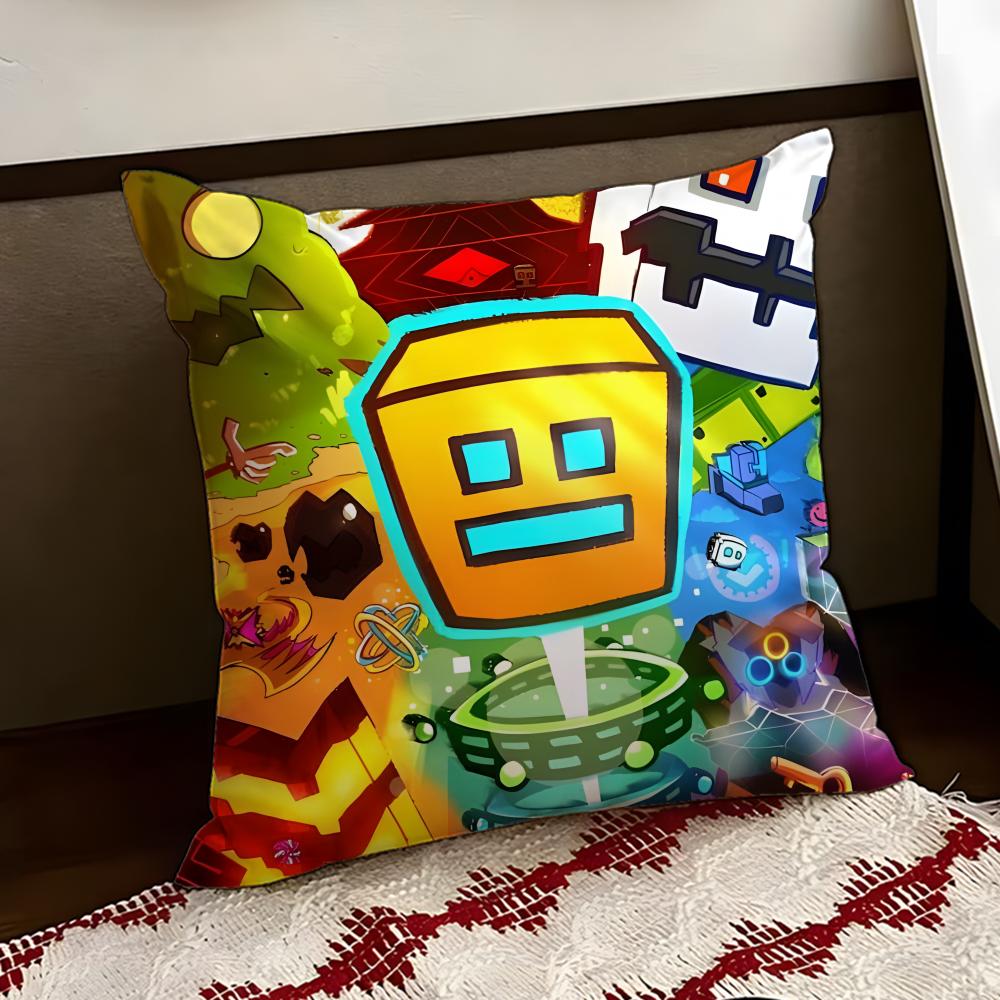 Cartoon GGeometry Dash Game Cushion Cover Reversible Soft Durable Pillow Cover Home Car MultiScene Use for Daily Comfort