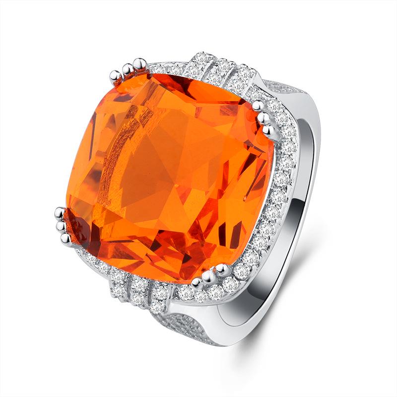 Square Large Orange Gem Ring Bohemian Style Wedding Ring for Women Micro-inlaid Zircon Ring Party Jewelry Engagement Ring