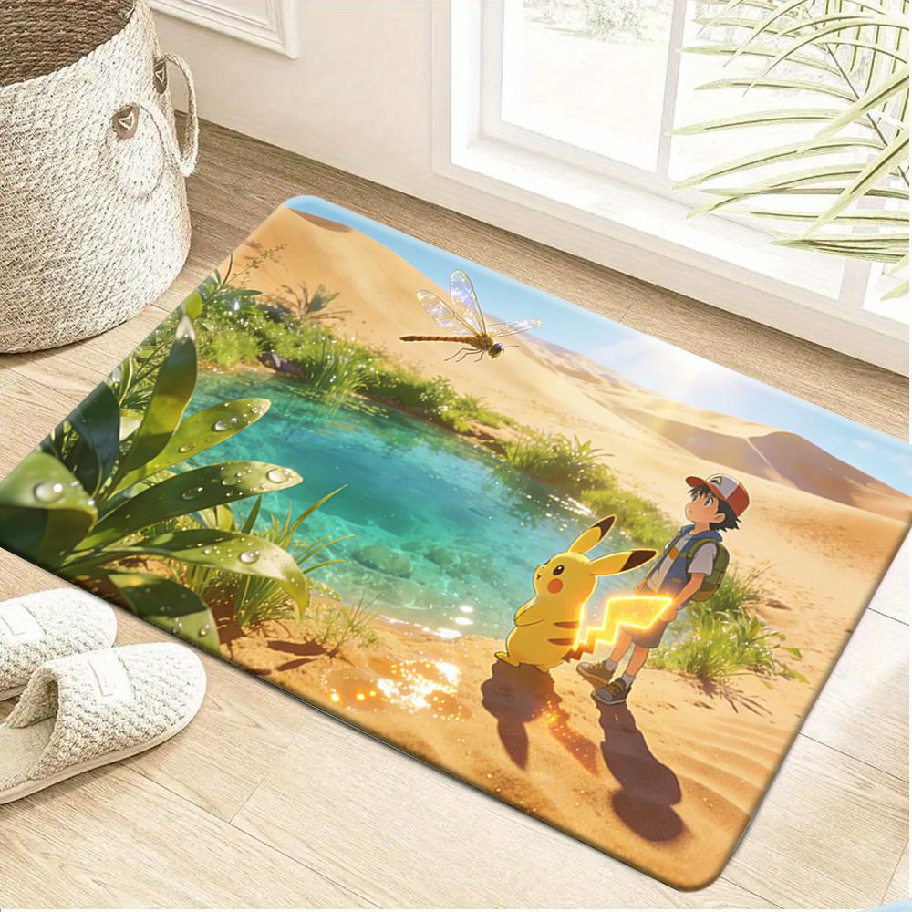 Pokemon Cute Characters Sleeping Hammock Print Non-slip Doormat, Soft Absorbent Floor Rug for Home Decor