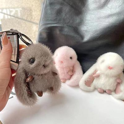 Hase Stofftier Plüschtier Kaninchenfell Schlüsselanhänger Flauschig Weich Niedlich Fuzzy Accessoires Pelziger Schlüsselanhänger Geschenk Für Mädchen Kinder