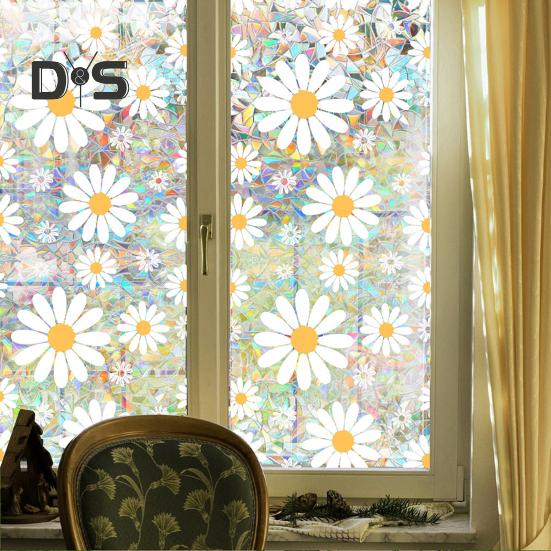 Gėlėtas vaivorykštės statinis lipdukas Langų privatumo plėvelė, apsauganti nuo UV spindulių, stiklo lipdukas Nelipnus langų lipdukas, skirtas namų miegamojo svetainės dekoravimui