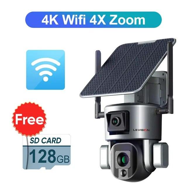 New 4K Wireless Solar Camera 8MP WiFi Dual Lens 4X 10X Optical Zoom With Solar Panel Humanoid Tracking PTZ Security Cam