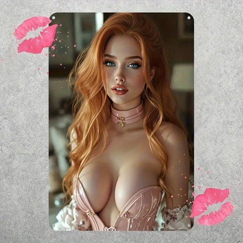 Noel Pin-Up Kızları Metal Tabela, Ofis Hediyesi Duvar Dekoru 20x30cm