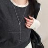 Silver Geometric Square Pendant Necklace - Women's Long Drawstring Sweater Chain, Niche Design 2025