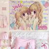 Kawaii Sugar Soldier Anime Girls Tapestry Pastel Striped Background Wall Hanging for Girls Bedroom Decor