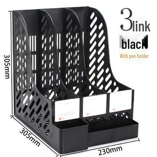 

Вертикальная настольная стойка для хранения файлов с держателем для ручек, большая вместимость, 4-секционный органайзер