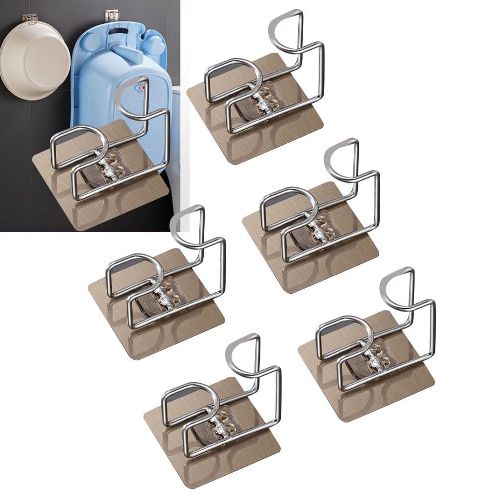 6 PCS Stainless Steel Wash Basin Hook Brown Silver Basin Hanger Self Adhesive Hook Home Supply
